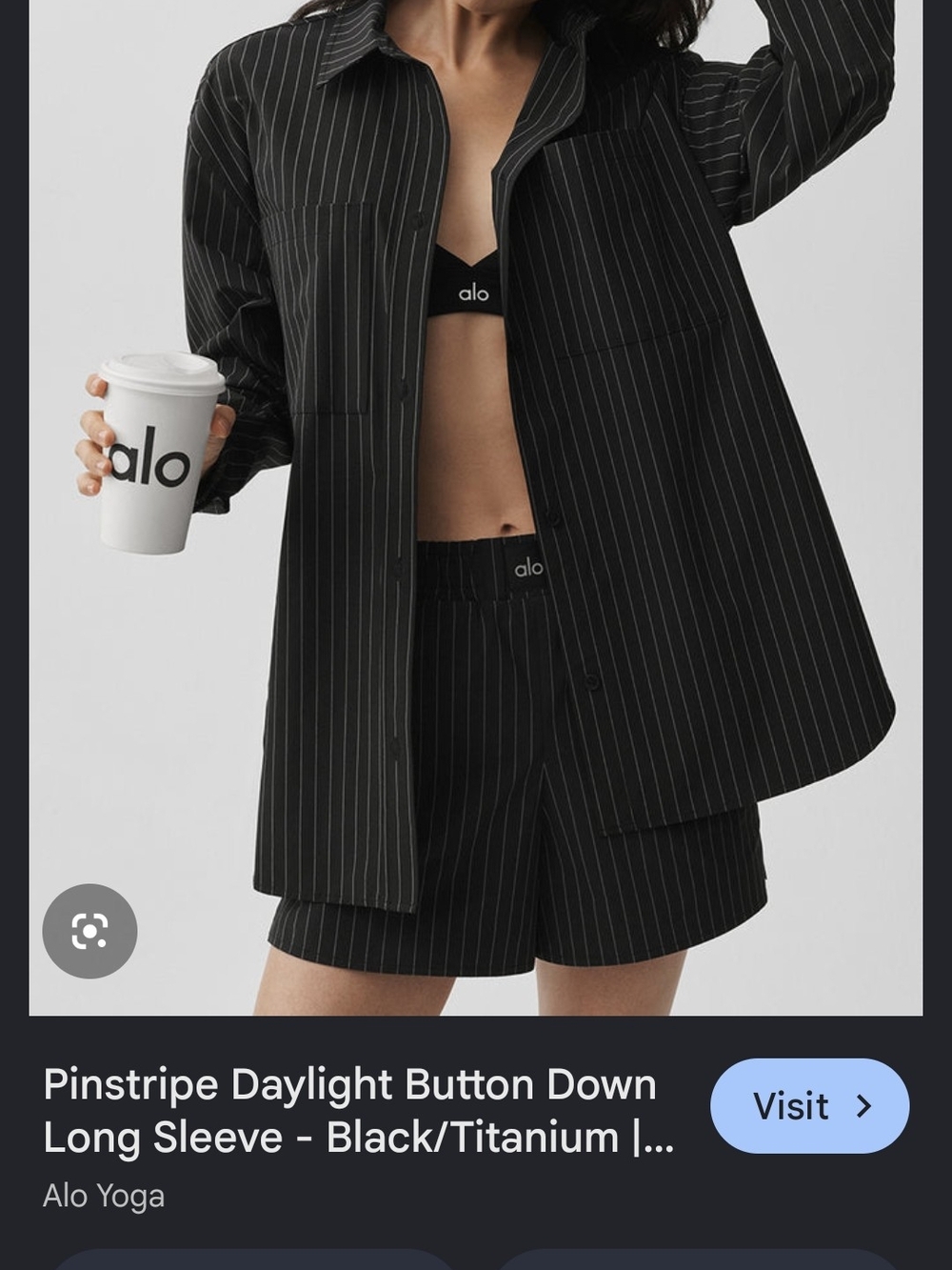 ALO Yoga Black Pinstripe Bralette and Shorts Set